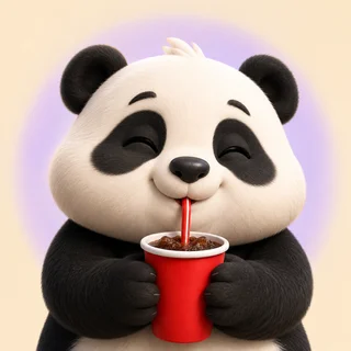 A panda holding a cola